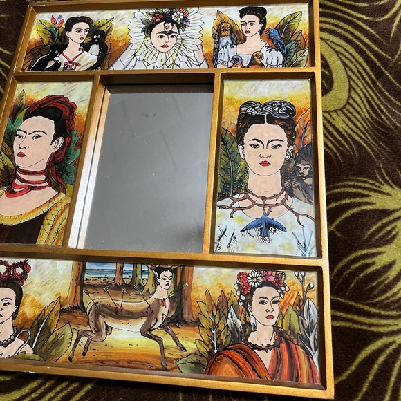 Frida Khalo Artisan Made Foil Painted Wooden Frame Mirror Made in Peru - Picture 3 of 8